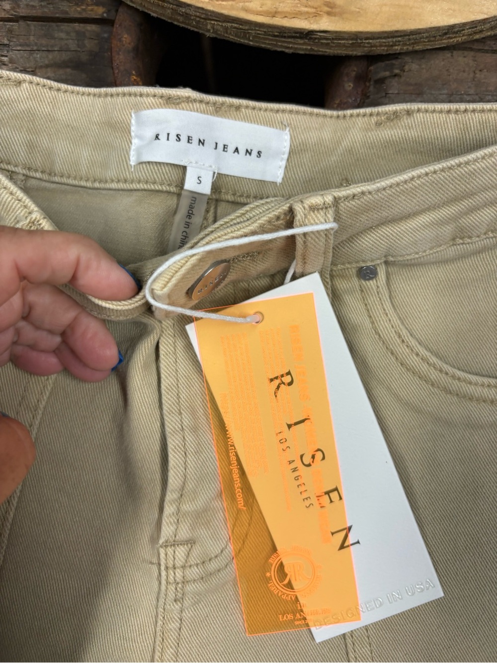 RISEN JEANS Women's High Rise Beige Utility Denim Shorts S Button 5-Pocket - Picture 2 of 3